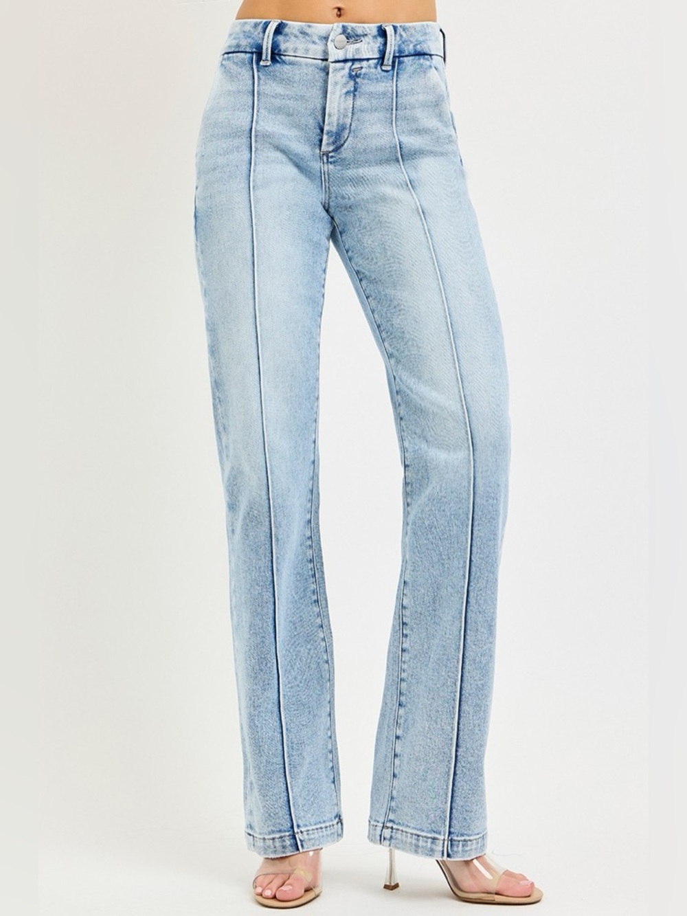 RISEN Tummy Control High Rise Straight Pin Tuck Jeans